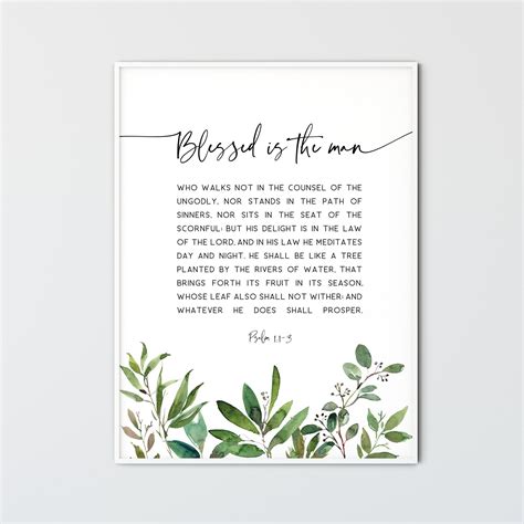 Psalm 1 1 3 Blessed Is The Man Bible Verse Wall Art Modern Christian Decor Scripture Print