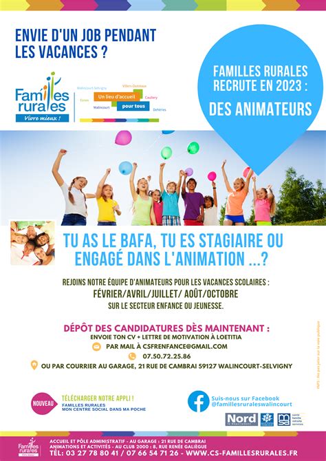 En Familles Rurales Recrute Des Animateurs Centre Social