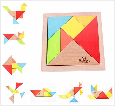 Contemporary Puzzles Colorful Wooden Tangram 7 Piece Puzzle Exercise