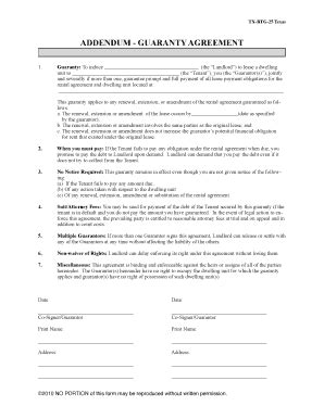 Fillable Online ADDENDUM GUARANTY AGREEMENT Lease Agreement