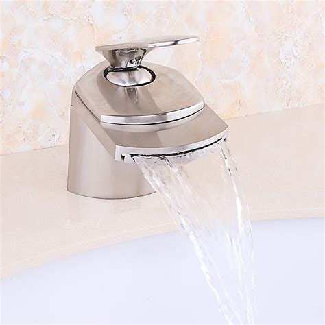 Luxury Bric Modern 1 Hole Waterfall Bathroom Sink Faucet Single Handle In Brushed Nickel Solid