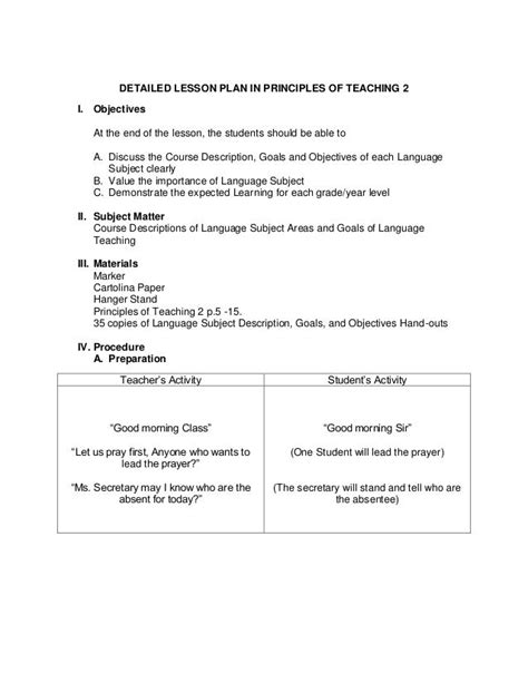 Sample Detailed Lesson Plan