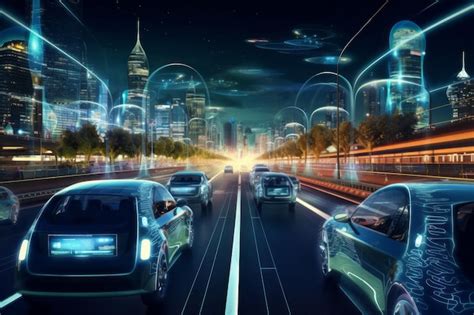 Premium Ai Image Autonomous Vehicles On Smart Highways Future