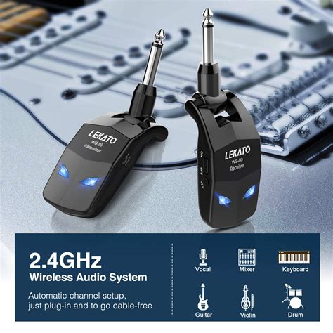 Lekato Ghz Wireless Guitar System Channels Rechargeable Audio