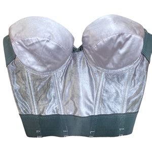 Silver Bustier Corset Lingerie Bra Boned 80s Strapless Top Vintage Sweetheart Neckline 1980s