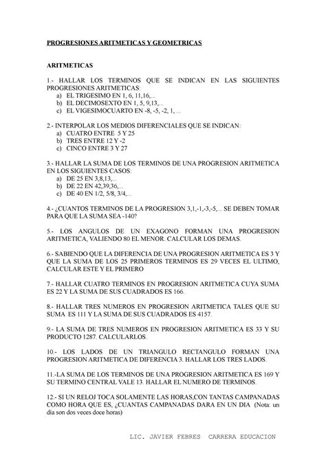 1o Progresiones Aritmeticas Y Geometricas 1 PROGRESIONES ARITMETICAS