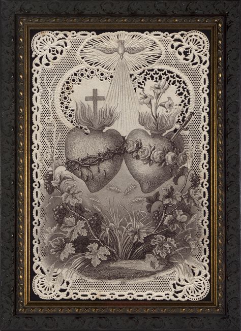 Sacred And Immaculate Hearts French Lithograph Dark Framed Art