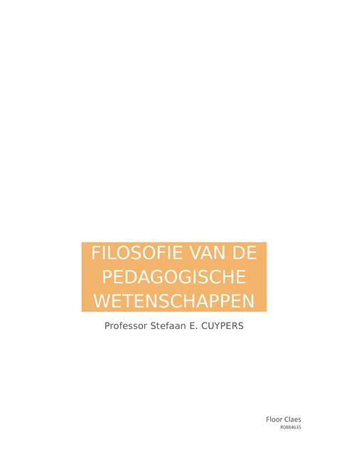 Filosofie Van De Pedagogische Wetenschappen Filosofie Van De