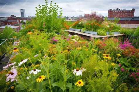 Premium Photo Green Rooftop Garden Filled With Colorful Blooms And