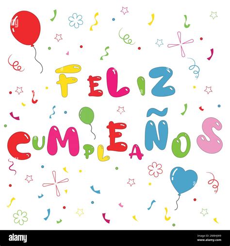 Feliz Cumpleaños Happy Birthday In Spanish Language Stock Vector Image