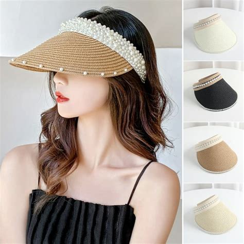 Vnanda Sun Visor Hats For Women Wide Brim Straw Visors Womens Foldable Beach Visors Summer Roll