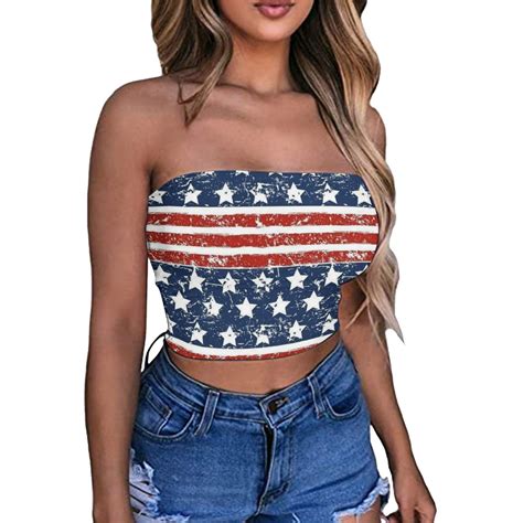 Ehqjnj Female Patriot Day Women Sexy Printing Crop Top Strapless