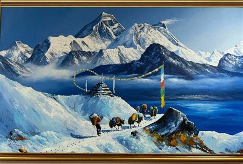 MOUNT EVEREST ORIGINAL ACRYLIC PAINTING ON CANVAS 36 X 60 Modern