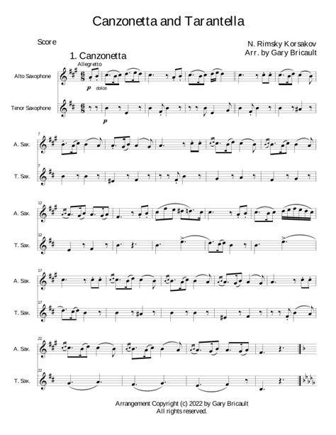 Canzonetta And Tarantella Arr Gary Bricault Sheet Music N Rimsky