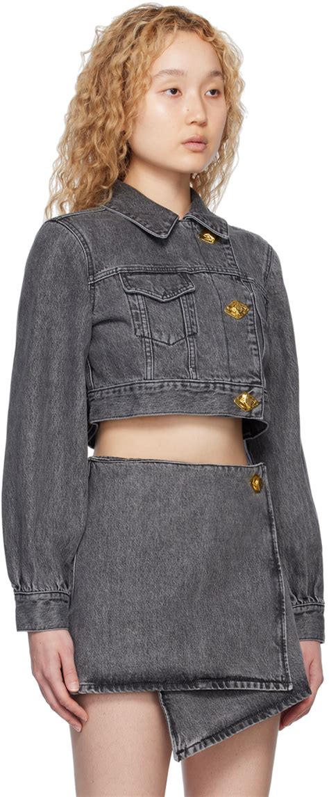 GANNI Gray Cropped Denim Jacket GANNI