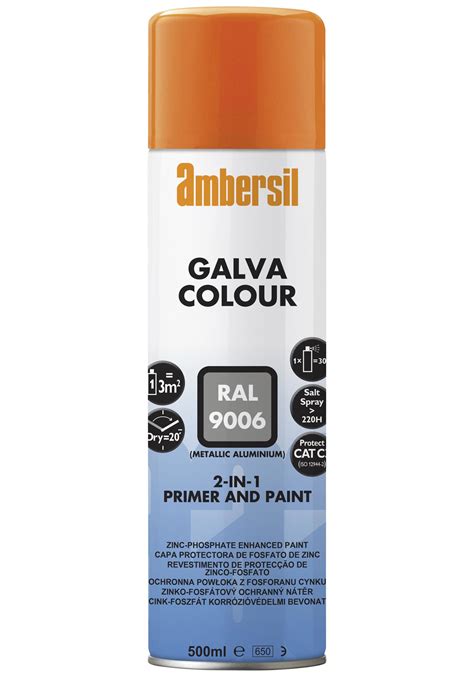 GALVA COLOUR SILVER RAL 9006, 500ML - Ambersil - Primer & Paint, 2-in 1 ...