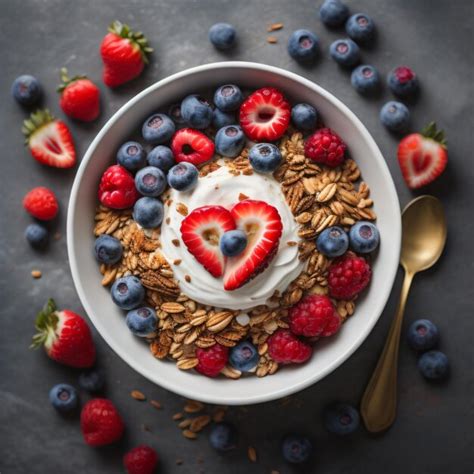 Premium Ai Image A Bowl Of Cereal With Berries And A Heart Shaped