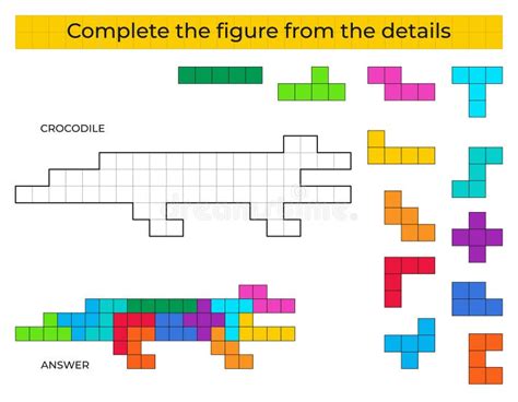 Complete the Figure. Puzzle Game with Crocodile. Stock Vector - Illustration of animal ...