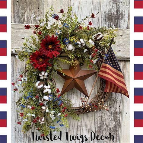 Patriotic Wreath Th Of July Wreath Fourth Of July Decor Etsy