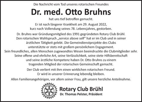 Traueranzeigen Von Otto Bruhns Wirtrauern