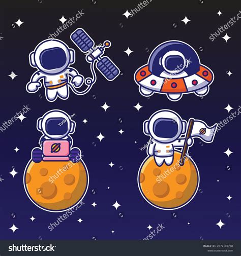 Cartoon Stickers Astronauts Space Stock Vector Royalty Free