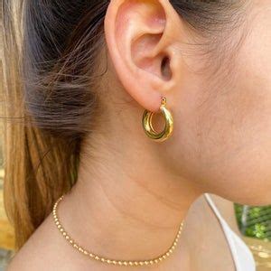 Boucles Doreilles Gold Tube Hoop Or Cerceaux Pais Or Huggie Hoops