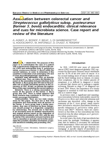 Streptococcus Gallolyticus Subsp Pasteuranus Pdf Colorectal Cancer