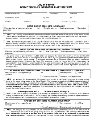 Group Term Life Insurance Election Template Doc Template Pdffiller