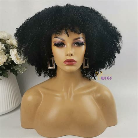 Brazilian Kinky Curly 5x5 Lace Closure Bob Wig With Bangs Ywigs