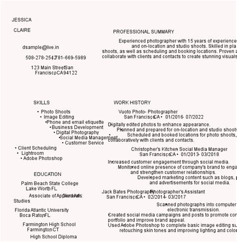 Great Photographer Resume Examples Livecareer