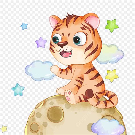 Tiger Cub Png Image Tiger Cub Cartoon Watercolor Painting Tiger Moon