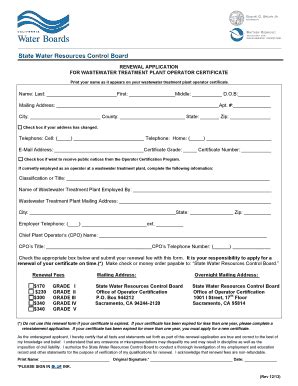 Fillable Online Swrcb Ca Renewal Application For Wastewater Treatment