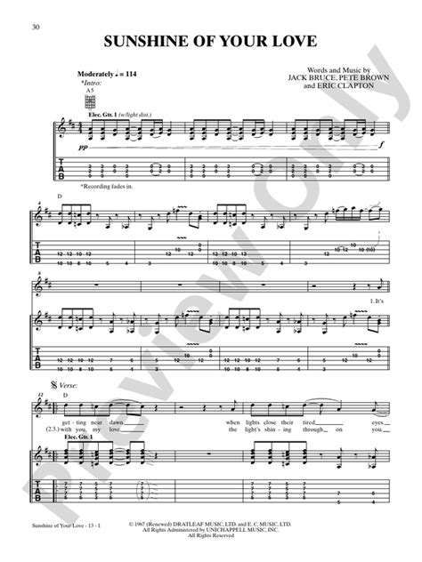 Sunshine Of Your Love Guitar Carlos Santana Digital Sheet Music Download