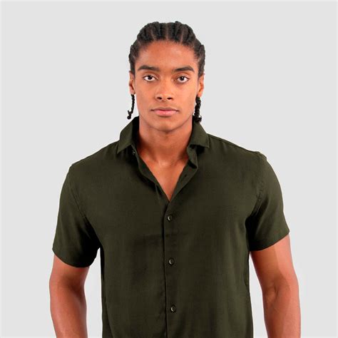 Camisa Linho Verde Musgo Masculina Vista Oka