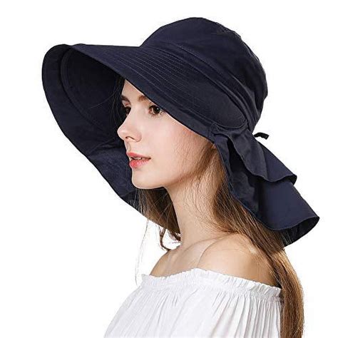 Comhats Sun Hat Women Foldable Upf 50 Wide Brim With Neck Flap Uv Cotton Safari Gardening With