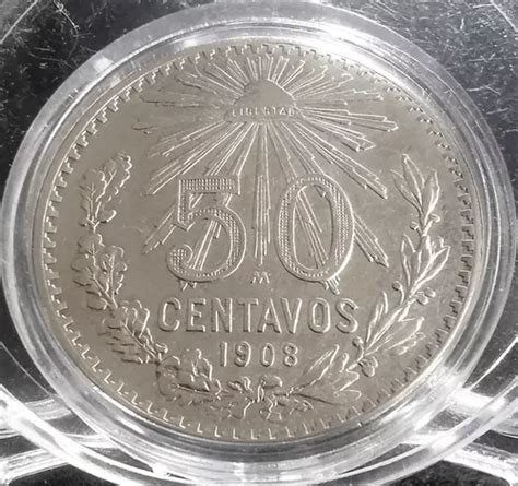 Moneda 50 Centavos Resplandor Plata 1908 Fecha Clave