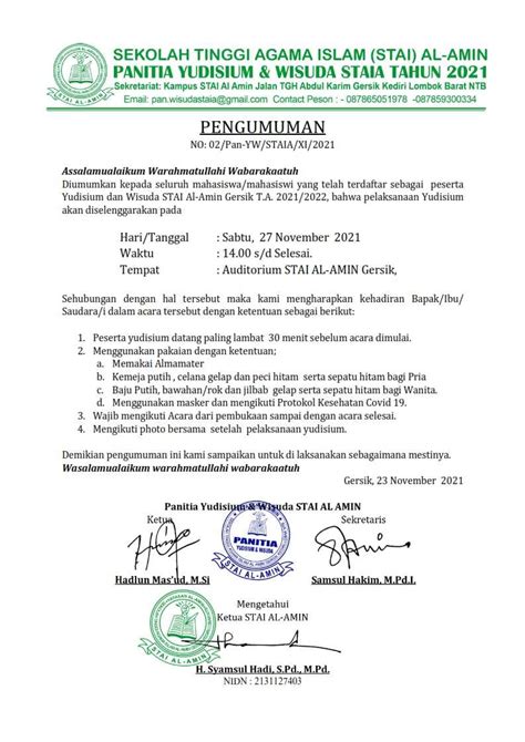 Pengumuman Stai Al Amin Gersik