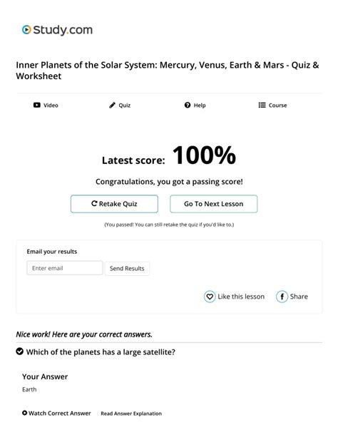 Quiz And Worksheet Features Of Mercury Venus Earth And Mars