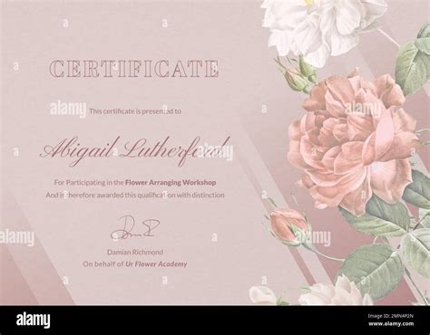 Vintage Flower Certificate Template Pink Aesthetic Design For
