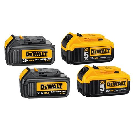 Dewalt Xr 2 4 Batteries 4 Pack 20 Volt Max 5 Amp Hours 3 Amp Hours Lithium Power Tool Battery