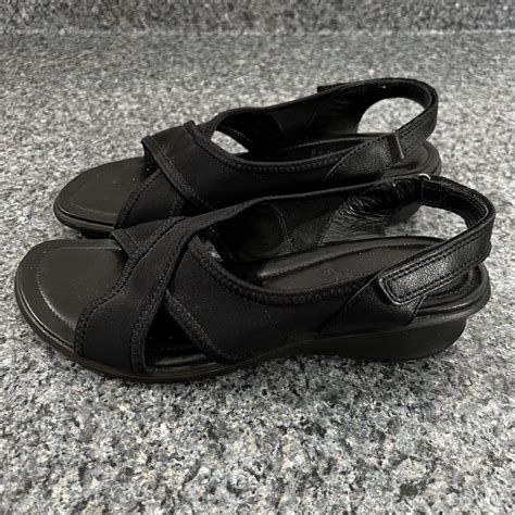 ECCO Felicia Black Fabric Leather Slingback Sandals Gem