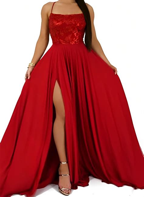 A Line Square Neckline Sleeveless Chiffon Sweep Train Prom Dress With