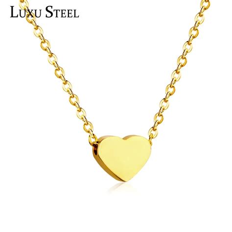 LUXUSTEEL Valentine's Day Heart Pendants Necklaces Stainless Steel Gold ...