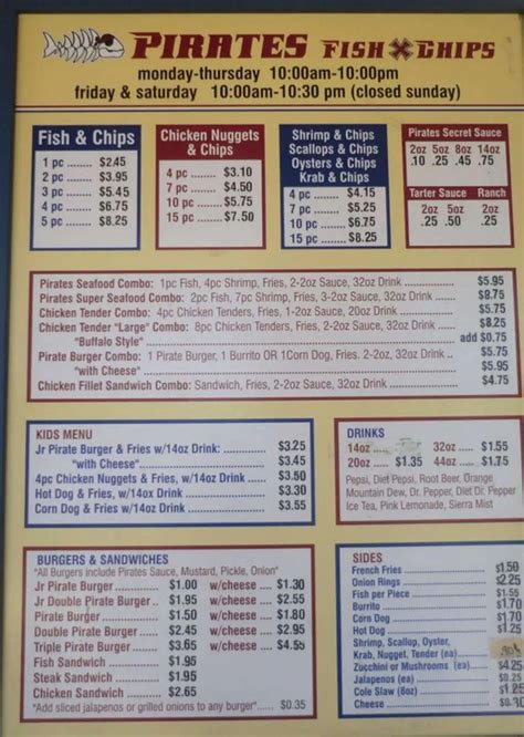 Menu at Pirates Fish & Chips restaurant, Mesa, 441 N Lindsay Rd