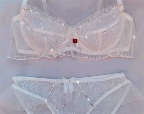 White Lace Bridal Swarovski Crystal Bra And Panties Set 34b Crystal Bra Bridal Lace White Lace