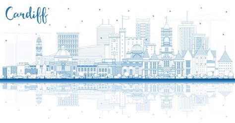 Esquema Del Horizonte De La Ciudad De Cardiff Gales Con Edificios