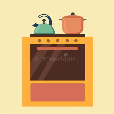 Interior Da Cozinha Com Mobília E Fogão Armário Refrigerador E