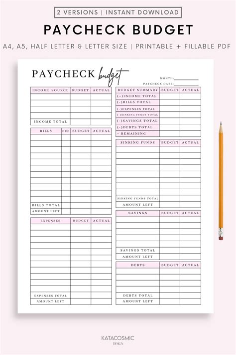 Paycheck Budget Overview Template Printable Paycheck Budget Printable