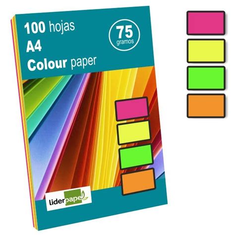 Papel Din A4 Fluorescente Neon 4 Colores Surtidos 100 Hojas