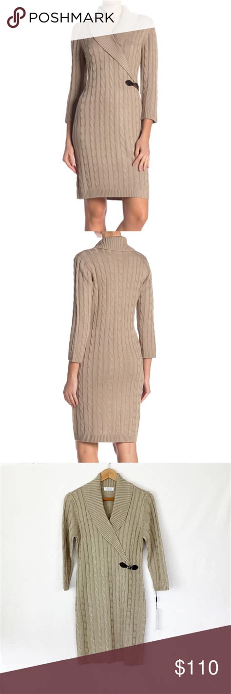 Calvin Klein Sweater Dress New A Belted Wrap Front Styling Adds Custom